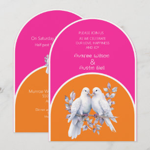 Invitation Portes et anneaux roses chaudes et tangerines arqu