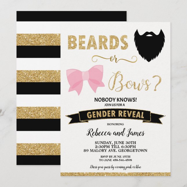 Invitation Portes ou vaches Genre Reveal Baby shower Or (Devant / Derrière)