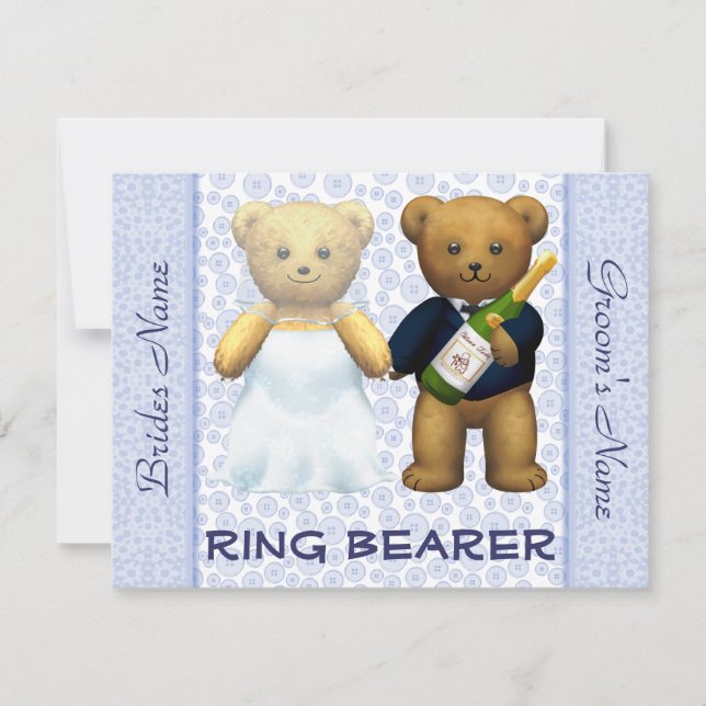 Invitation Porteur d'anneau - Nounours mariage bleu Invitatio (Devant)