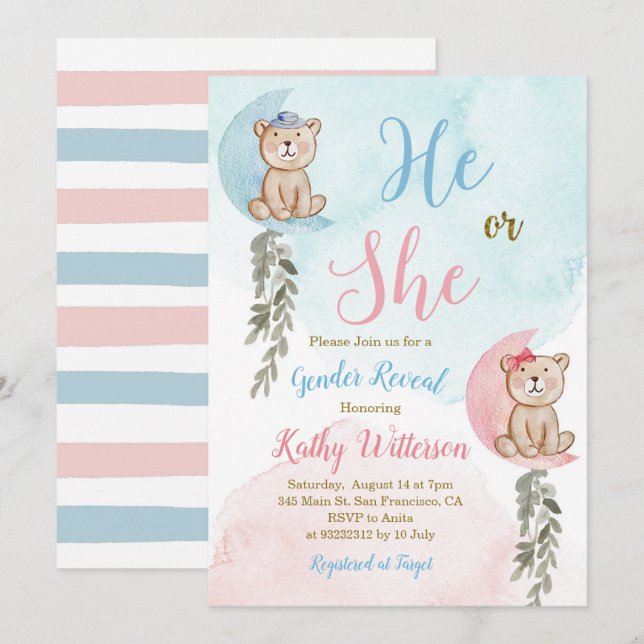 Invitation Portez-vous sur la lune Révélation de genre (Devant / Derrière)