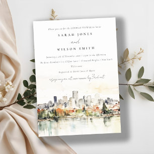 Invitation Portland Oregon Skyline Aquarelle Couples douche