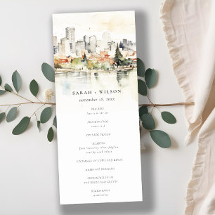 Invitation Portland Oregon Skyline Watercolor Wedding Program