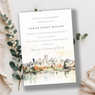 Invitation Portland Oregon Ville Paysage Aquarelle Anniversai