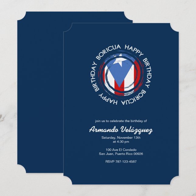 Invitation Porto Rico Anniversaire : Thème Boricua (Devant / Derrière)