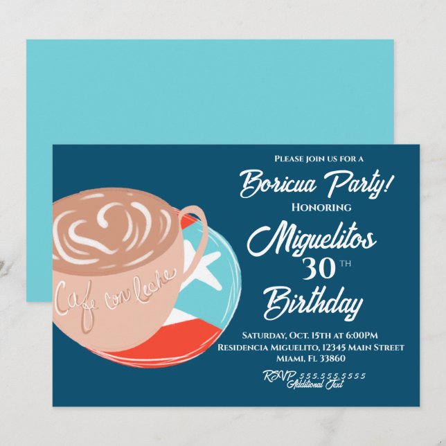 Invitation Porto Rico Boricua Hispanique Latin Fiesta Café (Devant / Derrière)