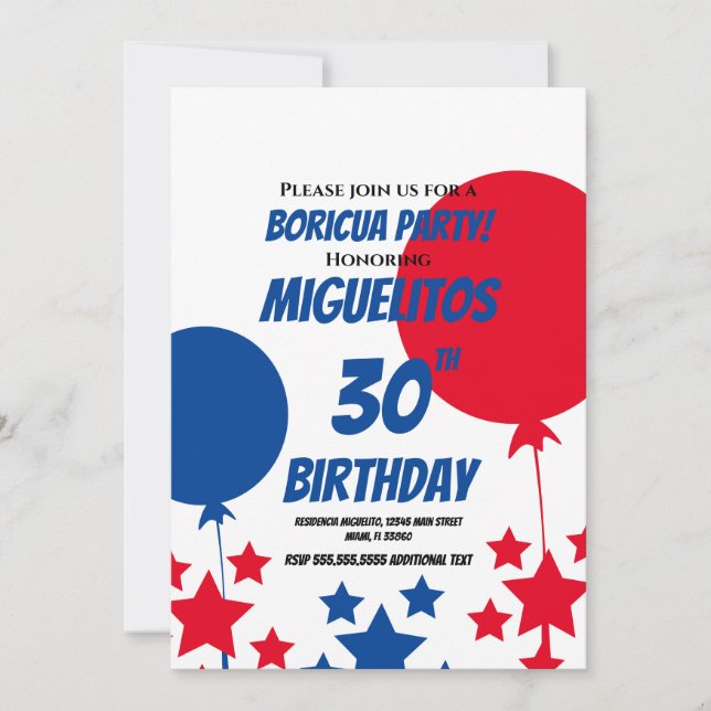 Invitation Porto-Rico hispanique latine Balloon de fête d'ann (Devant)