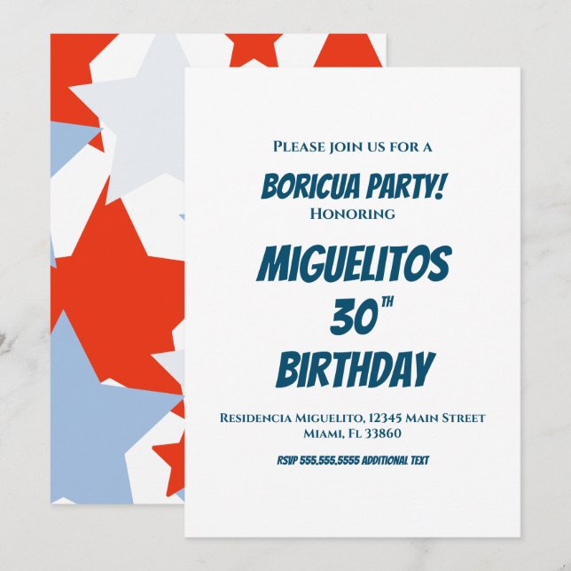Invitation Portoricain hispanique latine Anniversaire (Devant / Derrière)
