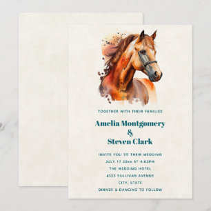 Invitation Portrait de beau cheval alezan pour mariage