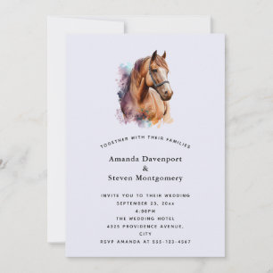 Invitation Portrait de cheval brun à l'aquarelle pour mariage