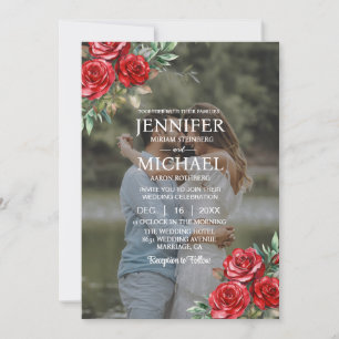 Invitation Portrait de mariage photo superposé QR Roses Maria