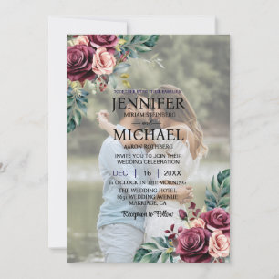Invitation Portrait de mariage superposé Photo QR Roses Maria