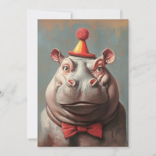 Invitation Portrait hippo clown lunaire