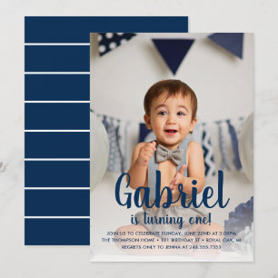 Invitation Portrait photo d'anniversaire d'un garçon Navy qui