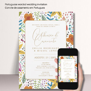 Invitation Portugeuse   Casamento Flores Azuis Rústicas