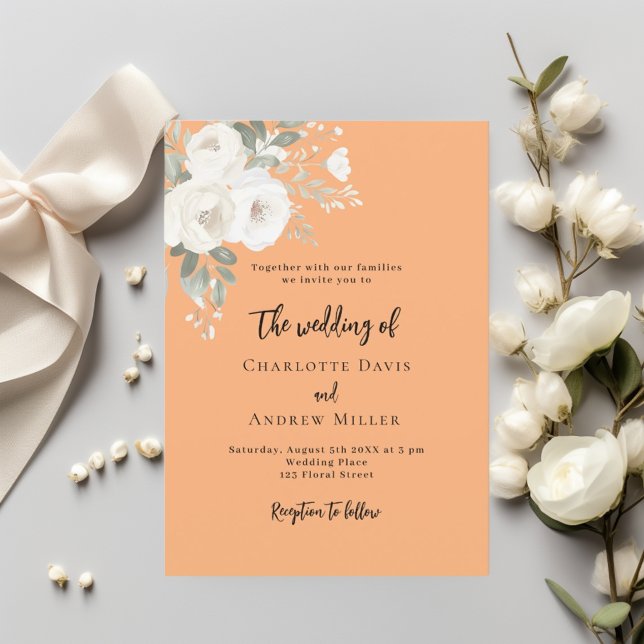 Invitation Poser des fleurs de roses blanches mariage (Créateur téléchargé)