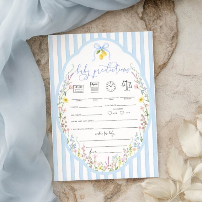 Invitation Posey Wildflowers Blue Bow Baby Predictions Game (Créateur téléchargé)
