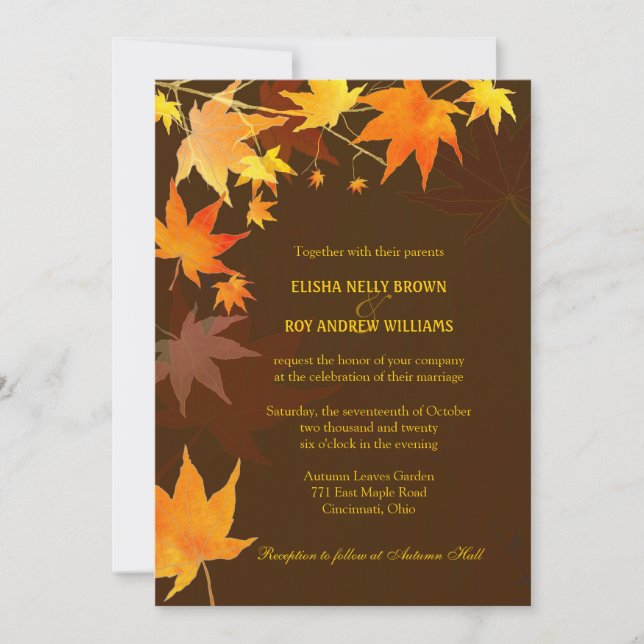 Invitation Posh Automne Maple Feuille Mariage Brown (Devant)