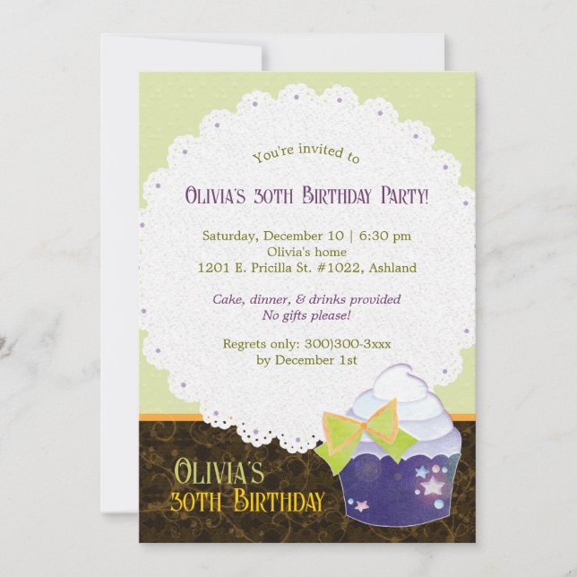 Invitation Posh Cupcake fête du 30e anniversaire (Devant)