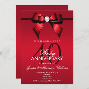 Invitation Posh Gem Bow & Ribbon 40e anniversaire de Mariage