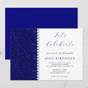 Invitation Posh Sequins & Diamants Fête d'anniversaire Navy