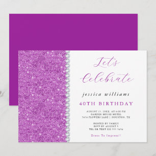 Invitation Posh Sequins & Diamants Violet Anniversaire