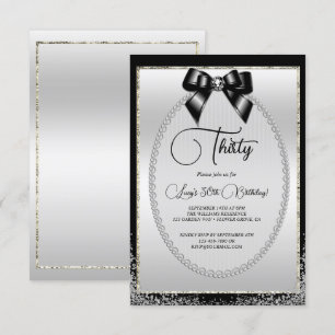 Invitation Posh Silver, Black Gem Bow & Parties scintillant A