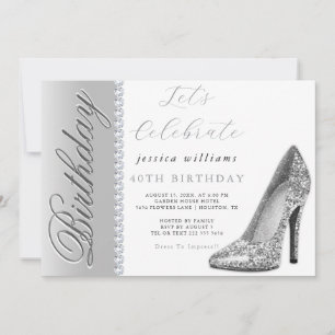 Invitation Posh Stiletto & Diamants Argent Anniversaire