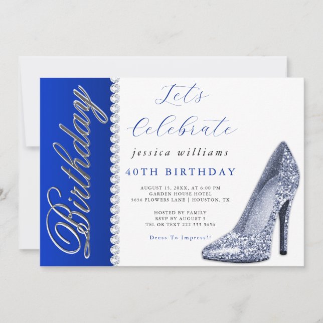 Invitation Posh Stiletto & Diamonds Royal Blue Anniversaire (Devant)