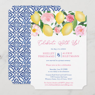 Invitation Positano Lemons Carrelage Bleu Réception de mariag