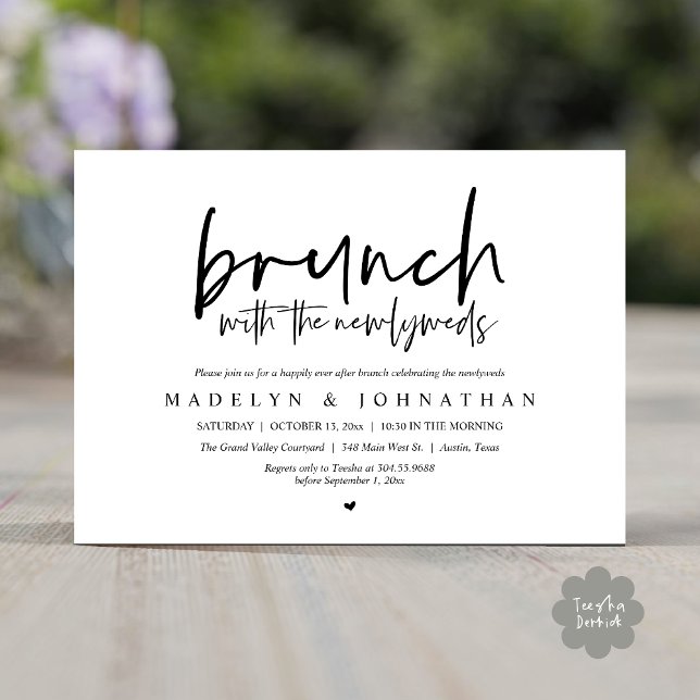 Invitation Post Mariage Brunch avec la célébration des nouvea (Brunch with the Newlyweds Post Modern Morning Wedding Celebration Invitation Card PDF Black White)