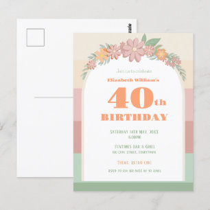 Invitation Postcard 40th birthday retro pink