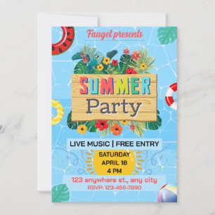Invitation Poster coloré bleu et Brown Summer Beach Party