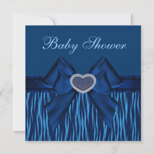 Invitation Poster de animal bleu, Bow & Jewel Heart Baby show
