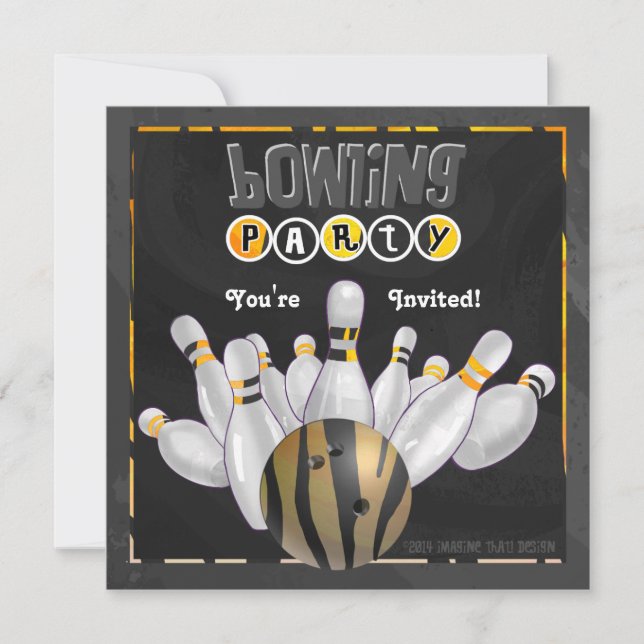 Invitation Poster de animal Bowling Party Black and Yellow (Devant)