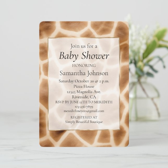 Invitation Poster de animal crème Brown Giraffe (Debout devant)