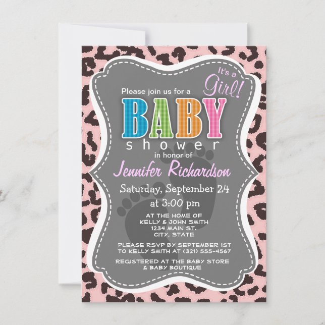 Invitation Poster de animal de bébé léopard rose (Devant)