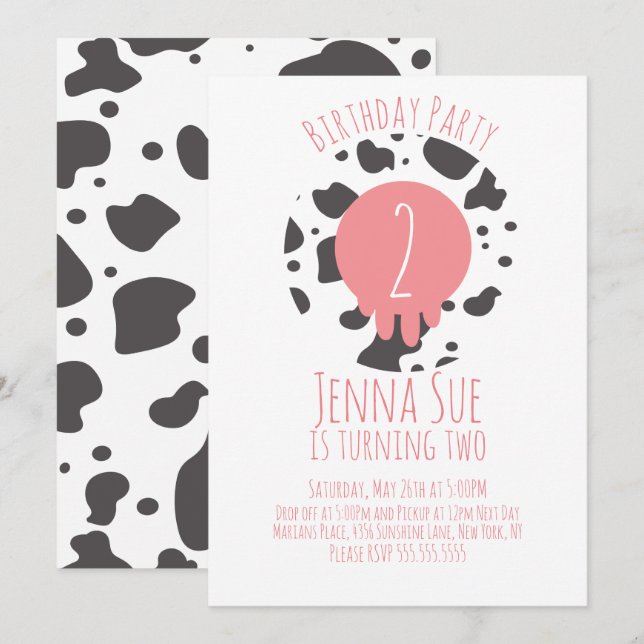 Invitation Poster de animal de fête d'anniversaire de vache M (Devant / Derrière)