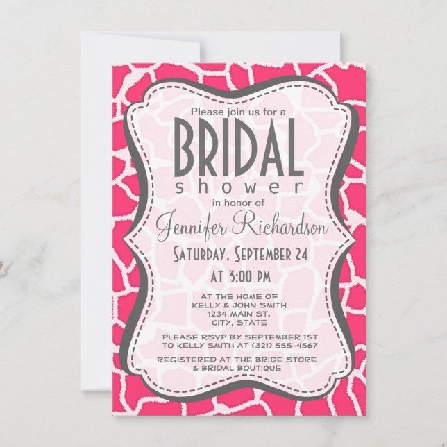 Invitation Poster de animal de girafe rose chaud (Devant)