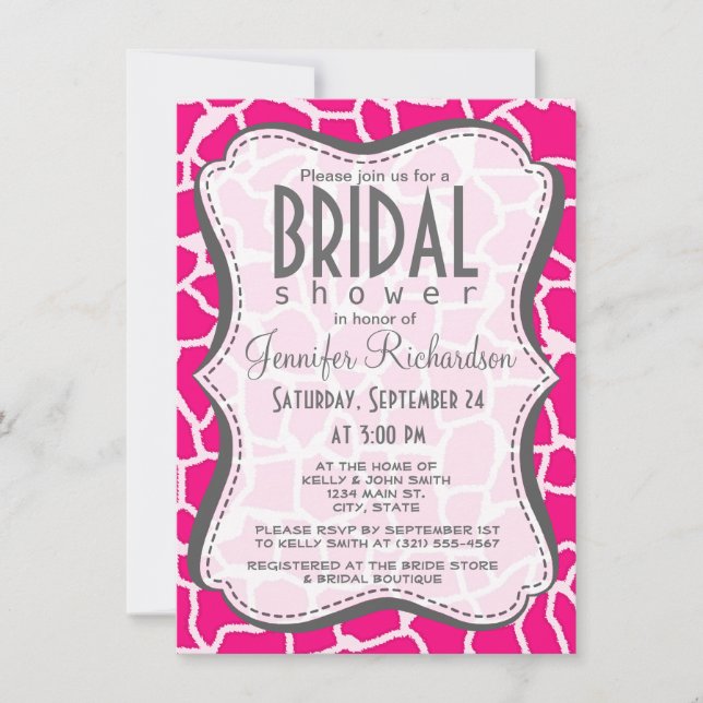 Invitation Poster de animal de girafe rose vif (Devant)