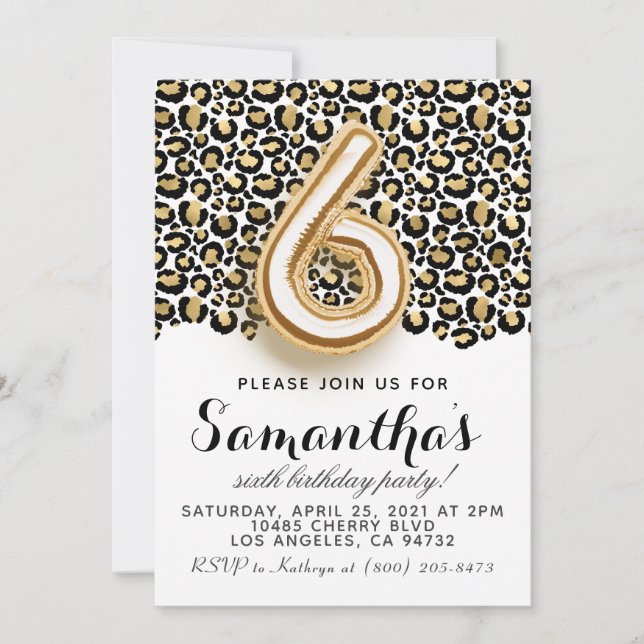 Invitation Poster de animal de Leopard 6e annivers (Devant)