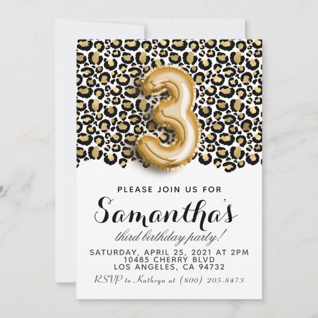 Invitation Poster de animal de Leopard pour le 3e  (Devant)