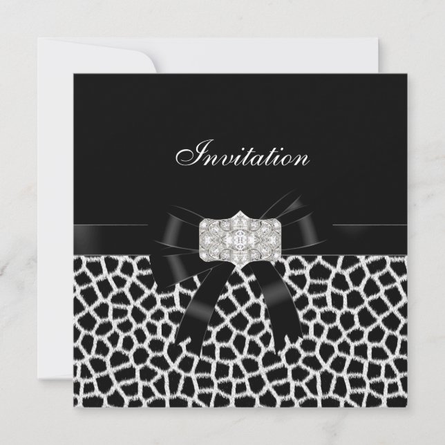 Invitation Poster de animal d'invitation Black White Jewel Bo (Devant)