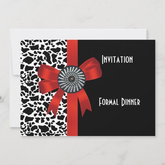Invitation Poster de animal d'invitation Black White Red Bow (Devant)