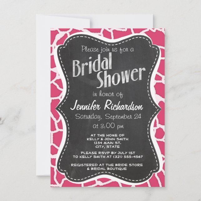 Invitation Poster de animal en girafe rose foncé; tableau de  (Devant)