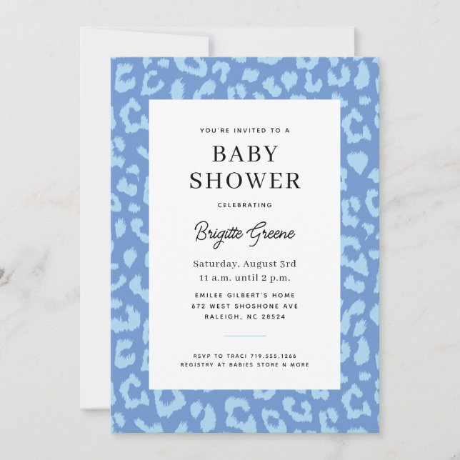 Invitation Poster de animal Leopard bleu bébé garçon douche (Devant)