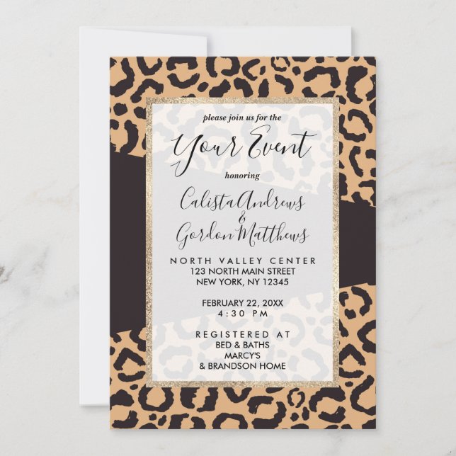 Invitation Poster de animal Leopard d'or noir moderne (Devant)