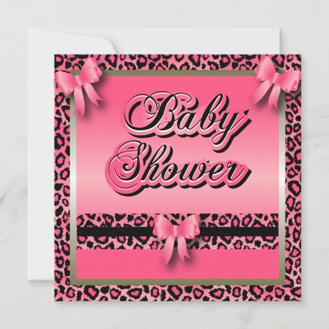 Invitation Poster de animal léopard rose pour un Baby shower (Devant)