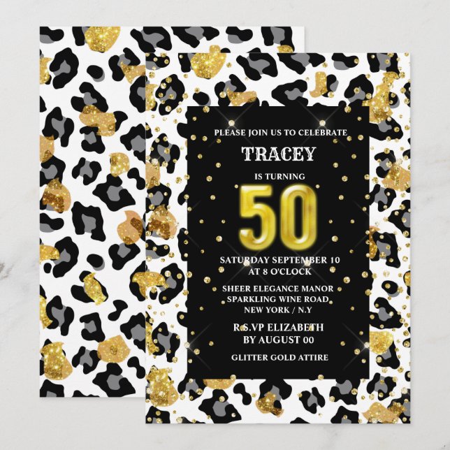 Invitation Poster de animal or noir parties scintillant motif (Devant / Derrière)