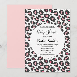Invitation poster de animal rose, léopard, baby shower guépar