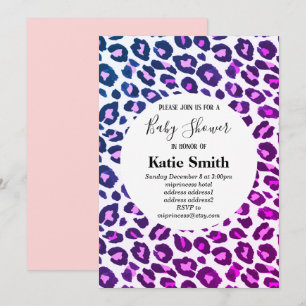 Invitation poster de animal rose, léopard, baby shower guépar